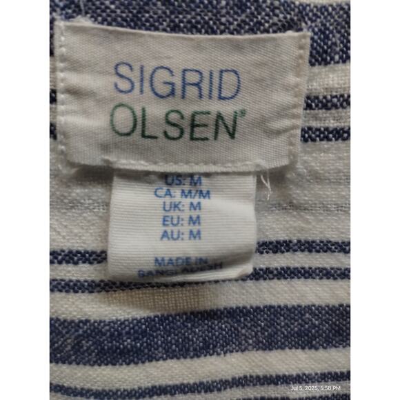 Sigrid Olsen Women's size Medium Striped Linen Button up Quiet Luxury Shirt Top - Picture 10 of 11